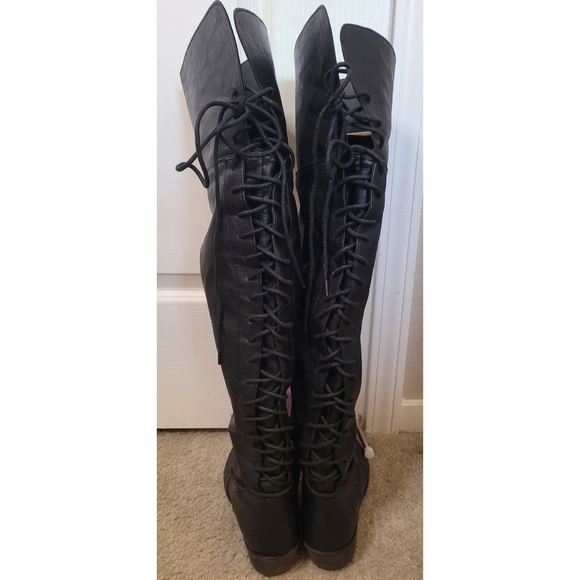 Thigh High Lace Up Boots | Black - Picture 3 of 5